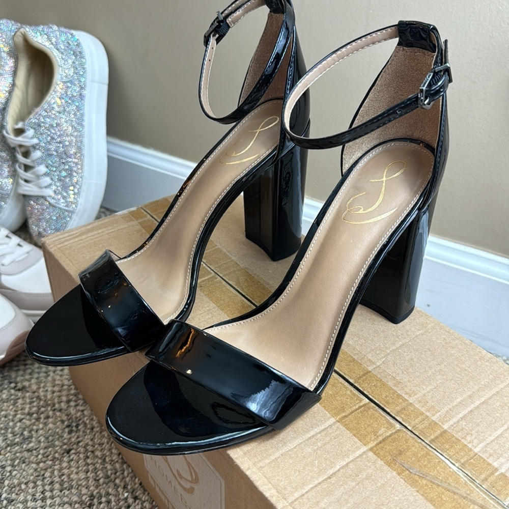 Sam Edelman 🖤 Yaro Ankle Strap Sandal • Black Patent • Size 10.5 • Worn Once • - Picture 3 of 17